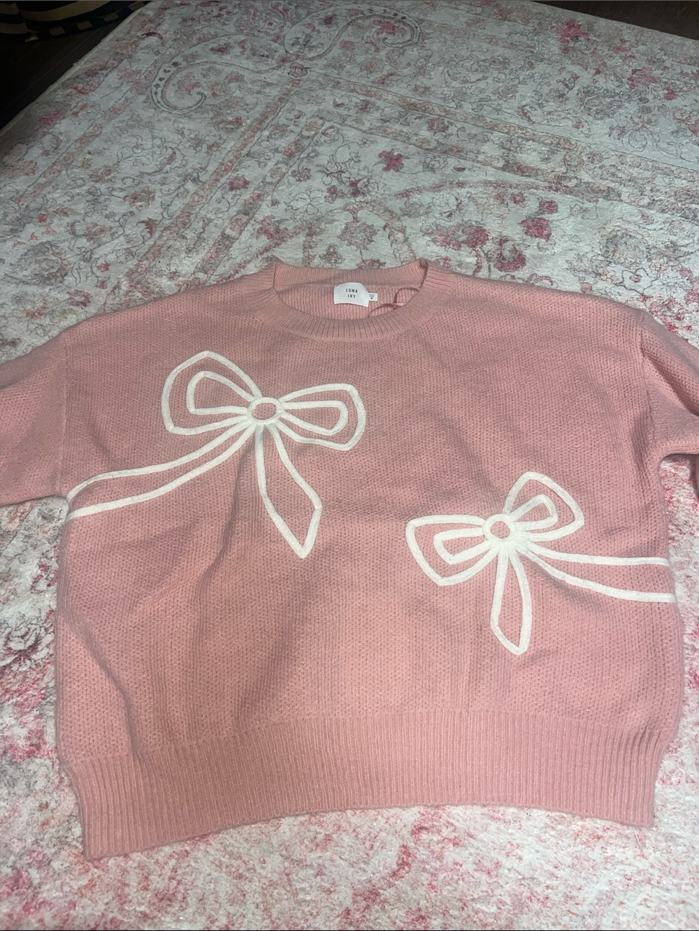 Women's Pink Bow-Graphic Crewneck Sweater